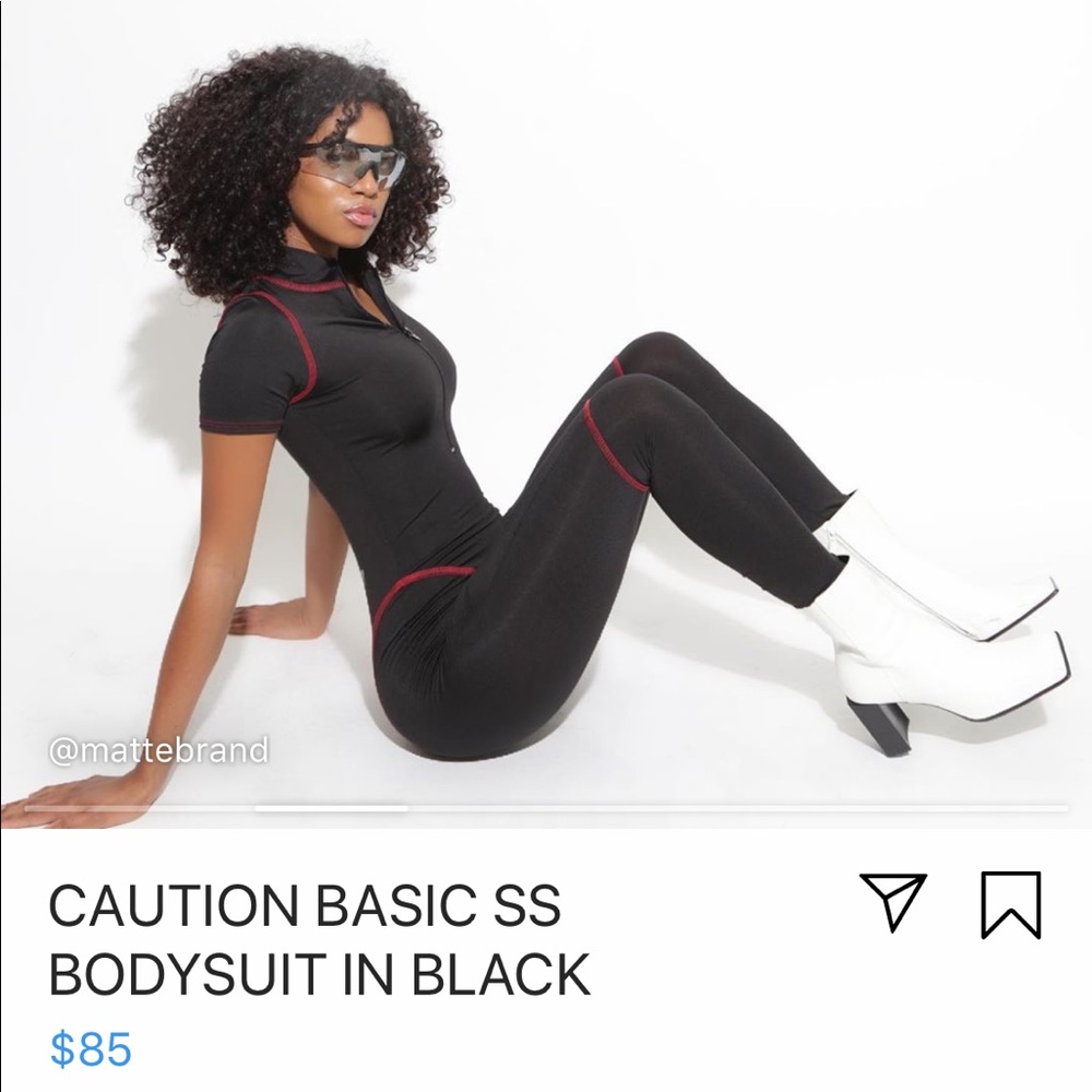 Matte Brand Black Body-Con Bodysuit